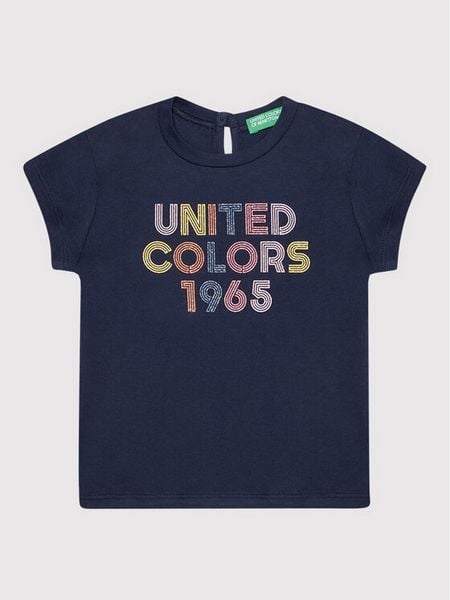 United Colors Of Benetton T-Shirt 3I1XC1527 Granatowy Regular Fit. Niebieskie koszulki dziewczęce United Colors Of Benetton, bez wzorów, z bawełny, bez ramiączek. Za 39.99 zł.