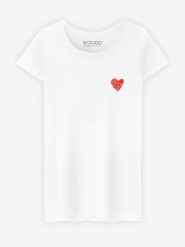 WOOOP Koszulka "Little Heart " w kolorze białym rozmiar: S. Białe bluzki damskie Wooop, s, bez wzorów, z bawełny, bez kołnierzyka, bez ramiączek. Za 61.60 zł.