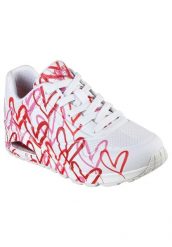 Buty sportowe Sneakersy damskie, Skechers Uno-Spread The Love. Białe buty sportowe na co dzień damskie Skechers, bez wzorów, z materiału, trekkingowe. Za 309.99 zł.