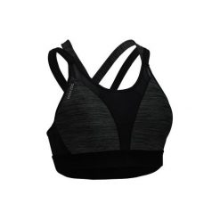 Stanik fitness kardio 520. Czarne biustonosze sportowe damskie DOMYOS, bez wzorów, z elastanu. W wyprzedaży za 39.99 zł.