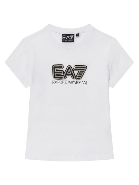 EA7 Emporio Armani T-Shirt 7G000257 AF10373 U0002 Biały Slim Fit. Białe koszulki dziewczęce EA7 Emporio Armani, bez wzorów, z bawełny, bez ramiączek. Za 249.99 zł.