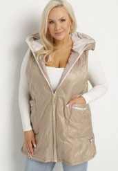 Ciemnobeżowa Kamizelka Pikowana z Kieszeniami Eralithis. Brązowe kamizelki damskie Born2be, plus size, z jeansu. Za 129.99 zł.