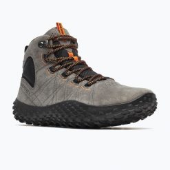 Buty barefoot męskie Merrell Wrapt Mid WP. Szare buty trekkingowe męskie MERRELL, bez zapięcia, trekkingowe. Za 509.99 zł.
