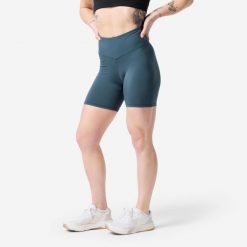 Spodenki do treningu siłowego damskie Domyos. Niebieskie spodenki sportowe damskie DOMYOS, s, z elastanu, na fitness i siłownię. Za 119.99 zł.