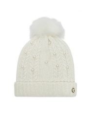 Guess Czapka J3BZ05 Z39H0 Écru. Czapki dziecięce Guess, na zimę, z aplikacjami, z materiału. Za 109.99 zł.