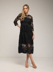 Tantra Sukienka w kolorze czarnym rozmiar: S. Czarne sukienki damskie Tantra, s, bez wzorów, z koronki, bez kołnierzyka, bez ramiączek, midi. Za 304.99 zł.