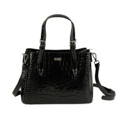 Skórzana elegancka torba tote na ramię Solier FL45 Veloria czarna. Czarne torebki klasyczne damskie bez wzorów, ze skóry, lakierowane, bez dodatków. Za 326.99 zł.