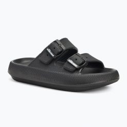 Klapki damskie Ellesse Karly. Czarne klapki damskie Ellesse, bez wzorów, z materiału, bez obcasa. Za 52.99 zł.