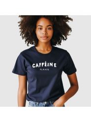 WOOOP Koszulka "Caffeine please" w kolorze granatowym rozmiar: L. Niebieskie t-shirty damskie Wooop, l, bez wzorów, z bawełny, bez kołnierzyka. Za 87.81 zł.