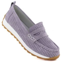 Skórzane mokasyny zamszowe purpurowe Sergio Leone SP009. Fioletowe mokasyny damskie Sergio Leone, ze skóry. Za 159.99 zł.