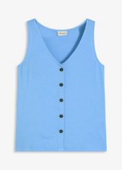Top z plisą guzikową. Białe topy damskie bonprix, bez wzorów, bez kołnierzyka. Za 54.99 zł.