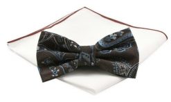 Mucha Męska z Białą Poszetką - Chattier - Brąz z Orientalnymi, Niebieskimi Akcentami. Białe krawaty i muchy męskie Chattier, bez wzorów, z mikrofibry, eleganckie. Za 59.00 zł.