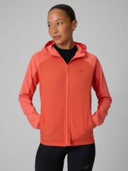 4F Bluza trekkingowa regular z kapturem damska - różowa L. Czerwone kardigany damskie 4f, l, bez wzorów, z tkaniny. Za 249.99 zł.