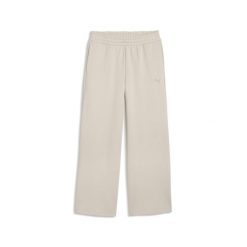 Damskie spodnie z szerokimi nogawkami Essentials Cat z dzianiny PUMA. Szare spodnie materiałowe damskie Puma, bez wzorów, z bawełny, eleganckie, z standardowym stanem. Za 229.00 zł.