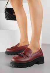 Bordowe Mokasyny na Grubej Podeszwie z Frędzlami Sewolia. Czerwone mokasyny damskie Born2be, z jeansu. Za 79.99 zł.