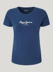 Pepe Jeans Koszulka "New Virgina" w kolorze granatowym rozmiar: XS. Niebieskie bluzki damskie Pepe Jeans, xs, bez wzorów, z jeansu, bez kołnierzyka, bez ramiączek. Za 70.24 zł.