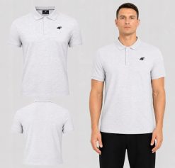 KOSZULKA MĘSKA POLO 4F SPORTOWA BAWEŁNIANA SZARA M0771 SS26. Szare koszulki polo męskie 4f, l, z bawełny, bez ramiączek, na fitness i siłownię. Za 89.99 zł.