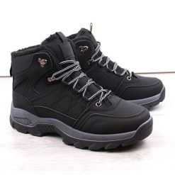 Buty męskie ocieplane zimowe wysokie czarne. Czarne buty trekkingowe męskie na zimę, bez zapięcia. Za 238.12 zł.