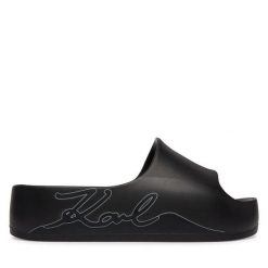 Klapki KARL LAGERFELD. Czarne klapki damskie Karl Lagerfeld, bez wzorów, bez obcasa. Za 421.99 zł.