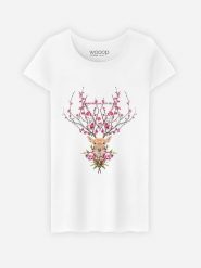 WOOOP Koszulka "Spring Deer" w kolorze białym rozmiar: L. Białe bluzki damskie Wooop, l, bez wzorów, z bawełny, bez kołnierzyka. Za 56.99 zł.