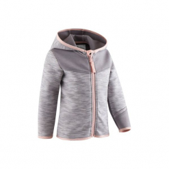 Bluza na zamek do gimnastyki 500 dla maluchów. Szare bluzy i bluzki niemowlęce DOMYOS, bez wzorów, z elastanu, bez ramiączek, z kapturem. Za 54.99 zł.