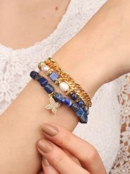 L'Atelier de Gaia Pozłacana bransoletka z kamieniami szlachetnymi rozmiar: onesize. Niebieskie bransoletki damskie L'Atelier de Gaia, pozłacane. Za 60.99 zł.