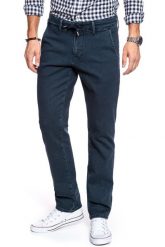 SPODNIE MĘSKIE MUSTANG Jog Chino Denim Blue 1009078 5000 880. Niebieskie spodnie materiałowe męskie Mustang, bez wzorów, z denimu, z podwyższonym stanem. W wyprzedaży za 89.99 zł.
