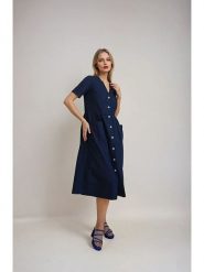 Monki Sukienka w kolorze granatowym rozmiar: 42. Niebieskie sukienki damskie Monki, bez wzorów, bez kołnierzyka, bez ramiączek, midi. Za 74.81 zł.