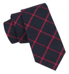 Wełniany Krawat - Alties - Granatowy, Czerwone Prostokąty. Niebieskie krawaty i muchy męskie Alties, bez wzorów, z bawełny. Za 55.00 zł.