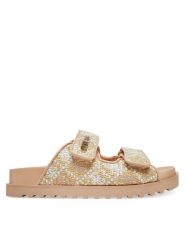Guess Klapki FLJFZZ FAB19 Beżowy. Brązowe klapki damskie Guess, z aplikacjami, z materiału, bez obcasa. Za 399.99 zł.
