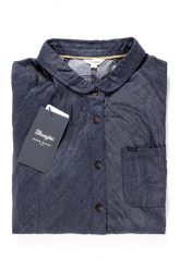 KOSZULA WRANGLER L/S 1PKT DENIM BLOUSE DARK INDIGO W5176C51E. Niebieskie koszule damskie Wrangler, l, bez wzorów, z denimu, bez kołnierzyka, bez ramiączek. W wyprzedaży za 69.99 zł.