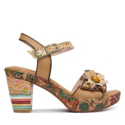 Sandały Laura Vita. Brązowe sandały damskie Laura Vita, bez wzorów, bez obcasa, na słupku. Za 439.99 zł.