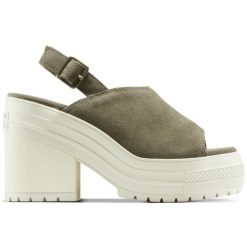 Sandały damskie Converse Chuck 70 De Luxe Heel Mule. Zielone sandały damskie Converse, bez wzorów, z materiału, bez obcasa. Za 590.00 zł.
