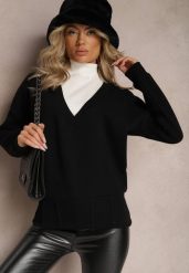 Czarna Bawełniana Bluza z Trójkątnym Dekoltem Hydralia. Czarne bluzy bez kaptura damskie Renee, z bawełny. Za 84.99 zł.