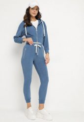 Niebieski Bawełniany Komplet Dresowy Bluza z Kapturem i Spodnie ze Sznurkiem Hariven. Niebieskie bluzy z kapturem damskie Born2be, xl, z bawełny. Za 69.99 zł.