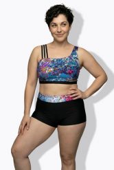 Damskie Bikini połyskujący nadruk miękkie miseczki trzy ramiączka. Niebieskie bikini damskie Ulla Popken, bez wzorów, plus size. Za 191.99 zł.