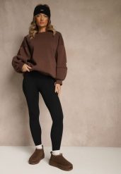 Czarne Legginsy High Waist z Prążkowanego Materiału z Wiskozą Tevandra. Czarne legginsy damskie Renee, m, bez wzorów, z jeansu. Za 59.99 zł.