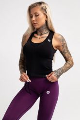 Top fitness damski Gym Glamour ściągany. Czarne topy sportowe damskie GYM GLAMOUR, xs, bez wzorów, z materiału, bez ramiączek. Za 119.99 zł.