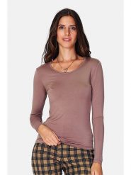 ASSUILI Koszulka w kolorze szarobrązowym rozmiar: 36. Brązowe bluzki damskie Assuili, bez wzorów, klasyczne, bez kołnierzyka, bez ramiączek. Za 69.58 zł.