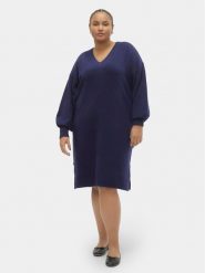 Vero Moda Curve Sukienka dzianinowa 10294755 Granatowy Loose Fit. Niebieskie sukienki damskie Vero Moda Curve, bez wzorów, z dzianiny, bez kołnierzyka, bez ramiączek. Za 129.99 zł.