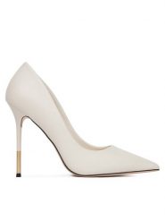 Eva Minge Czółenka THYME-LT934-35 Biały. Białe czółenka damskie Eva Minge, bez wzorów, ze skóry, bez obcasa, na szpilce. Za 479.99 zł.