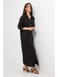 Le Monde du Lin Lniana sukienka w kolorze czarnym rozmiar: 36/38. Czarne sukienki damskie Le Monde du Lin, bez wzorów, ze lnu, bez kołnierzyka, bez ramiączek, maxi. Za 195.99 zł.