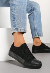 Czarne Casualowe Trampki na Platformie ze Sznurowaniem Ravathra. Czarne trampki i tenisówki damskie Renee, bez wzorów, z materiału. Za 49.99 zł.