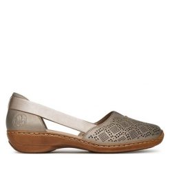 Półbuty Rieker. Brązowe półbuty damskie Rieker, bez wzorów, bez obcasa, na płaskiej podeszwie. Za 289.99 zł.