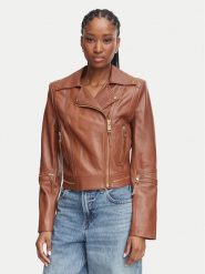 Elisabetta Franchi Kurtka skórzana GD-01Z-66E2-V1490 Brązowy Regular Fit. Brązowe kurtki damskie Elisabetta Franchi, bez wzorów, ze skóry, bez kaptura. Za 6,369.00 zł.