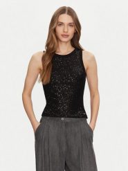 Guess Top W5GP06 KCS10 Czarny Regular Fit. Czarne topy damskie Guess, xs, z aplikacjami, z bawełny, bez kołnierzyka. Za 149.99 zł.