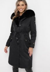 Czarna Nylonowa Kurtka Parka Płaszcz Ozdobiona Futerkiem Faelana. Czarne kurtki damskie Born2be, l, bez wzorów, z futra. Za 239.99 zł.