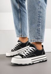 Czarne Trampki na Grubej Podeszwie pod Kostkę Adsoria. Czarne trampki i tenisówki damskie Born2be, bez wzorów, z jeansu. Za 74.99 zł.