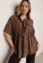 Brązowa Nietoperzowa Koszula Safari z Lnem i Wiskozą ze Ściągaczem w Pasie Mezriss. Brązowe koszule damskie Born2be, uniwersalny, bez wzorów, z wiskozy, biznesowe, bez kołnierzyka, bez ramiączek. Za 99.99 zł.