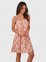 Brunotti Sukienka "Isla" w kolorze biało-pomarańczowym rozmiar: M. Białe sukienki damskie BRUNOTTI, m, bez wzorów, z wiskozy, bez kołnierzyka, bez ramiączek, mini. Za 86.99 zł.